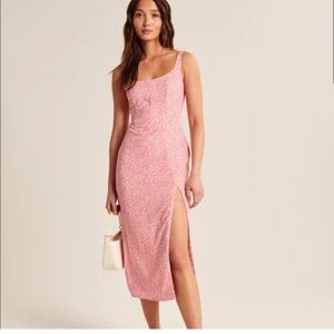 Abercrombie & Fitch Pink Floral Corset Seamed Midi Dress Size S
